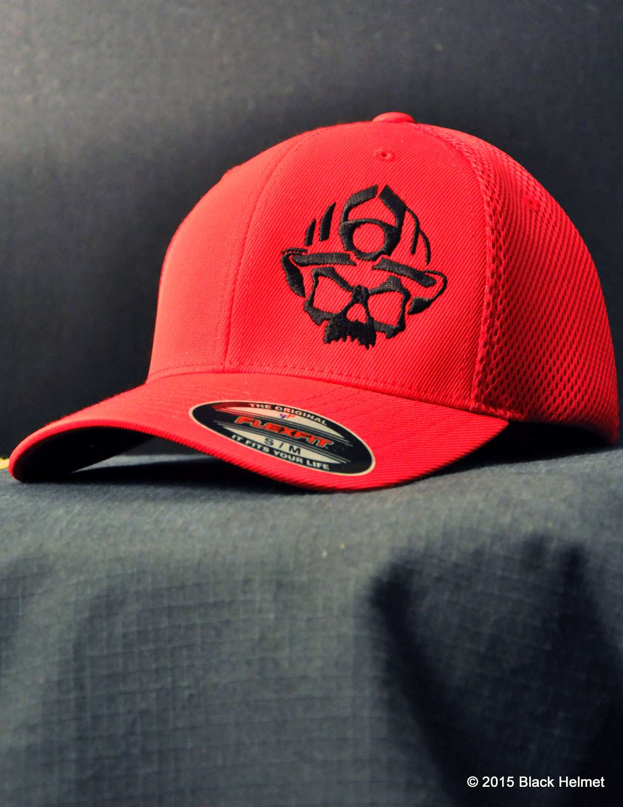 Skull Logo Flexfit Red Comfort Mesh Cap - Black Helmet Firefighter ...